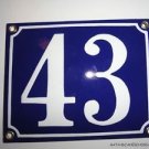 EDWARDIAN STYLE BLUE ENAMEL METAL DOOR NUMBER 43 SIGN PLAQUE