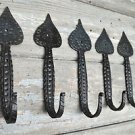 5 BEAUTIFUL LARGE SPADE TOP HAMMERED WROUGHT IRON COAT HOOKS WALL HOOK ST1