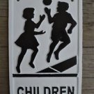 Cast iron vintage style children playing wall sign plaque S4