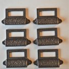 SET OF 6 EDWARDIAN PATTERNED CAST IRON LABEL FRAME HANDLE FILING DRAWER PULL CB9