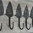 SET OF 5 HANDWROUGHT IRON HAMMERED SPADE HOOKS FOLK ART WALL HOOK DOOR HANG MH4