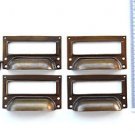 A set of 4 vintage aged brass filing cabinet label holder drawer pull handle FD2