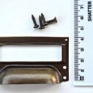 Vintage pressed aged brass fining cabinet label holder drawer pull handle FD2