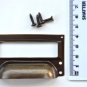 Vintage pressed aged brass fining cabinet label holder drawer pull handle FD2