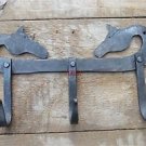 Handmade folk art horse head coat hanger rack triple coathooks stable tack hook