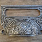 A LARGE EDWARDIAN PATTERNED CAST IRON LABEL FRAME HANDLE FILING DRAWER PULL CB10