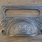 A LARGE EDWARDIAN PATTERNED CAST IRON LABEL FRAME HANDLE FILING DRAWER PULL CB10