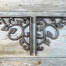 PAIR OF ARTS AND CRAFTS LEAF CAST IRON SHELF BRACKETS SHELVING SHELVES