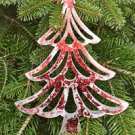 BEAUTIFUL METALIC RED DISTRESSED SHABBY CHIC CHRISTMAS TREE HANGING ORNAMENT LR