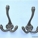 PAIR LETTER S ANTIQUE STYLE TRIPLE COAT HOOK CAST IRON HOOK COAT RACK HALLSTAND