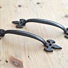 PAIR OF GOTHIC FLEUR DE LYS END CAST IRON DOOR HANDLE DRAWER PULL WH35
