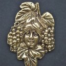 Small Art Nouveau ladies head with grapes solid brass furniture mount ormalu H2
