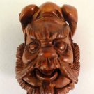 BEAUTIFUL HAND CARVED WOODEN BOXWOOD NETSUKE WARRIORS FACE D38