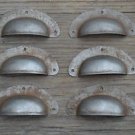 SET OF 6 ANTIQUE PRESSED AGED STEEL DRAWER HANDLE FILING INDUSTRIAL PULL CB21