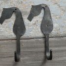A PAIR OF FOLK ART HAND WROUGHT IRON HORSE HEAD WALL HOOKS COAT HOOK HANGER  BH4