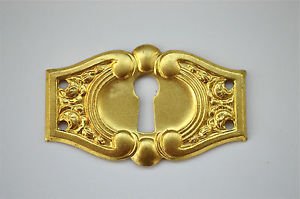 Original antique pressed brass escutcheon plate keyhole box furniture KP4