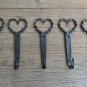 5 LRG HANDMADE SHAKER TWISTED HEART WROUGHT IRON COAT HOOKS HAND BEATEN HOOK Y3