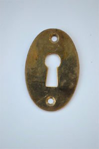 Original antique pressed brass escutcheon plate keyhole box furniture KP7
