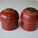 A PAIR OF BEAUTIFUL ANTIQUE ROUND WOODEN SPICE BOX APOTHECARY CANISTER POT SP21