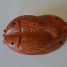 Antique style oriental hand carved boxwood pair of entwined fish netsuke H13