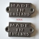 2 small cast iron MADE IN ENGLAND plaque signs furniture sign industrial style