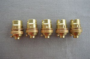 5 BRASS BAYONET FITTING BULB HOLDER LAMP HOLDER EARTHED WITH SHADE RING 10MM L2