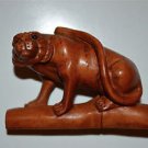 HAND CARVED WOODEN TIGER ORIENTAL NETSUKE WOOD CARVING LC4 UK SELLER