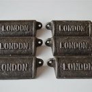 6 vintage cast iron London drawer pull handles chest LON
