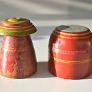 A PAIR OF BEAUTIFUL ANTIQUE ROUND WOODEN SPICE BOX APOTHECARY CANISTER POT SP37