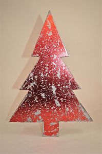 BEAUTIFUL 3D TIN METALIC RED DISTRESSED SHABBY CHIC CHRISTMAS TREE FREESTANDING