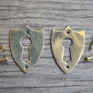 Pair brass Victorian shield furniture escutcheon antique box keyhole plate SE2