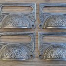 A SET OF 4 LARGE EDWARDIAN CAST IRON LABEL FRAME HANDLE FILING DRAWER PULL CB10