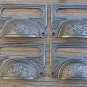 A SET OF 4 LARGE EDWARDIAN CAST IRON LABEL FRAME HANDLE FILING DRAWER PULL CB10