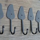 A SET OF 5 HANDBEATEN WROUGHT IRON TOADSTOOL HOOKS COATHOOK HOOK HANGER RACK BL6