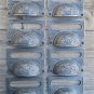 A SET OF 8 LARGE EDWARDIAN CAST IRON LABEL FRAME HANDLE FILING DRAWER PULL CB10
