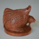 Antique style oriental hand carved boxwood pair of hen and chick netsuke H12