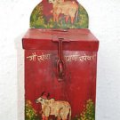 CHARMING INDIAN FOLK ART HOLY COW MONEY COLLECTION BOX PAINTED TIN MONEY BOX HC3