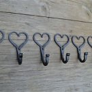 6 hand wrought iron Shaker heart hooks folk art wall hanger door hook LHH1