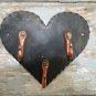BEAUTIFUL ARTS AND CRAFTS STYLE WROUGHT IRON HEART WITH COPPER HOOKS KEY HOOK