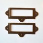 PAIR ANTIQUED BRASS FILE CABINET LABEL HOLDER NAME HOLDER PLAN CHEST DRAWER LH2