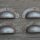 SET OF 4 ANTIQUE PRESSED AGED STEEL DRAWER HANDLE FILING INDUSTRIAL PULL CB21