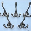 SET OF 5 CLASSIC ANTIQUE STYLE LETTER S TRIPLE COAT HOOK CAST IRON HOOKS HAT