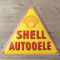 SUPERB VINTAGE TRIANGULAR SHELL AUTOOELE ENAMEL METAL SIGN PLAQUE