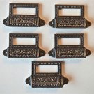 SET OF 5 EDWARDIAN PATTERNED CAST IRON LABEL FRAME HANDLE FILING DRAWER PULL CB9