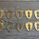 10 brass Victorian shield furniture escutcheon antique box keyhole plates SE2