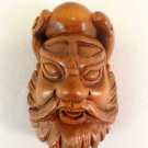 BEAUTIFUL HAND CARVED WOODEN BOXWOOD NETSUKE WARRIORS FACE D37