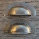 A  PAIR OF ANTIQUE PRESSED AGED BRASS DRAWER HANDLE FILING INDUSTRIAL PULL CB12