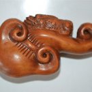 HAND CARVED WOODEN MYTHICAL BEAST ON MUSHROOM ORIENTAL NETSUKE WOOD CARVING M15
