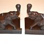 A PAIR OF ANTIQUE HAND CARVED ELEPHANT BOOKENDS BOOK STAND END RACK SOLID TEAK