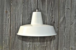 RETRO MEDIUM CREAM INDUSTRIAL STYLE FACTORY CEILING LIGHT C/W BULB NICKEL HOLDER